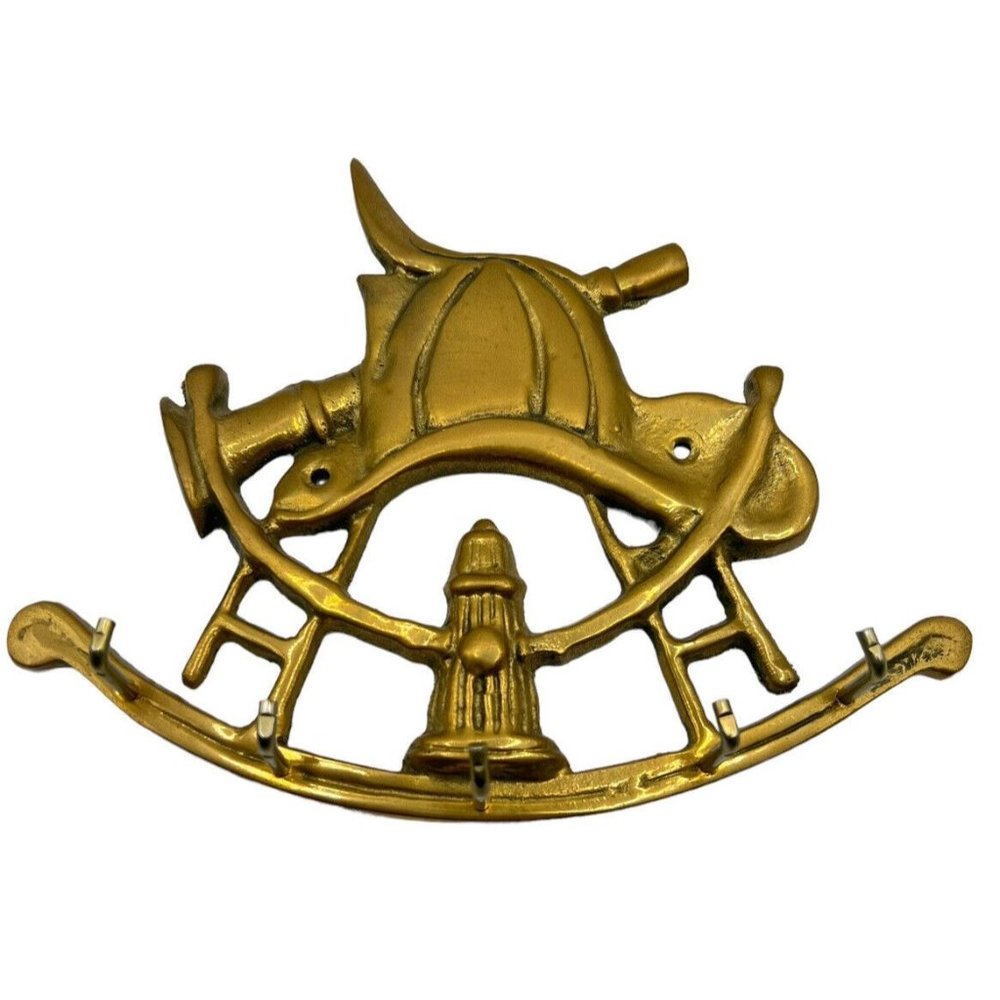 Brass Fireman Wall Mount-Key Hooks. Fireman Hat, Hydrant Ladders, Fire Axe.